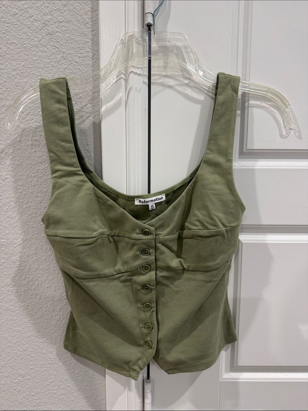 Reformation Olive Green Button-Front Crop Tank